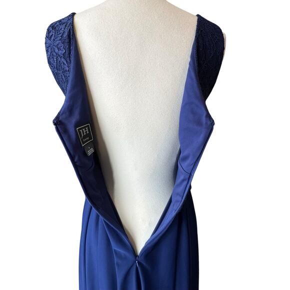JH Evenings Womens Floral Lace Chiffon Sleeveless Dress Size 8 Navy Blue Formal - Picture 10 of 13